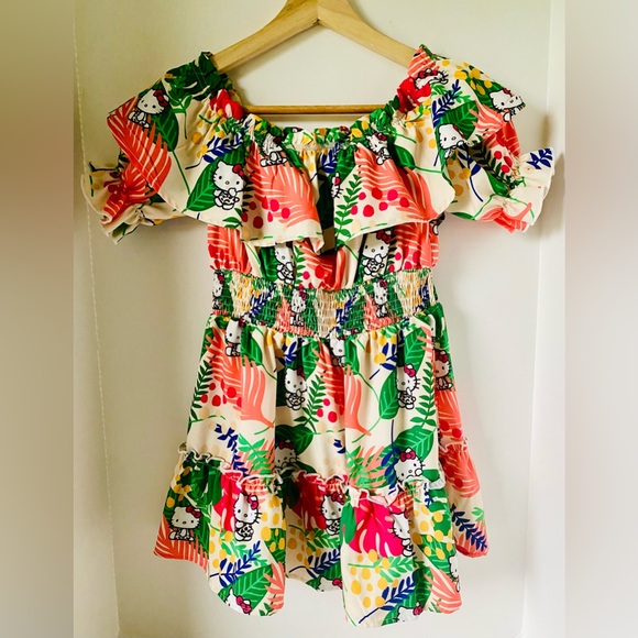 SHEIN X Other - Hello Kitty and Friends Girls Off Shoulder Tropical Print Dress 9Y SHEIN X